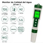 Monitor de calidad del agua 10 en 1: pH, TDS, CE, sal, temperatura, gravedad específica, ORP, H₂, fertilidad y resistividad